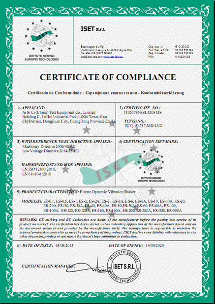 China ASLi (China) Test Equipment Co., Ltd certification